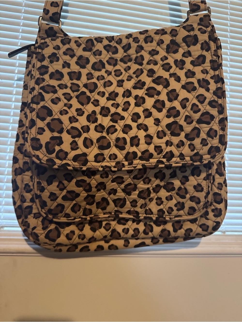 Vera Bradley Leopard Print Crossbody Shoulder Bag - Taupe and Black